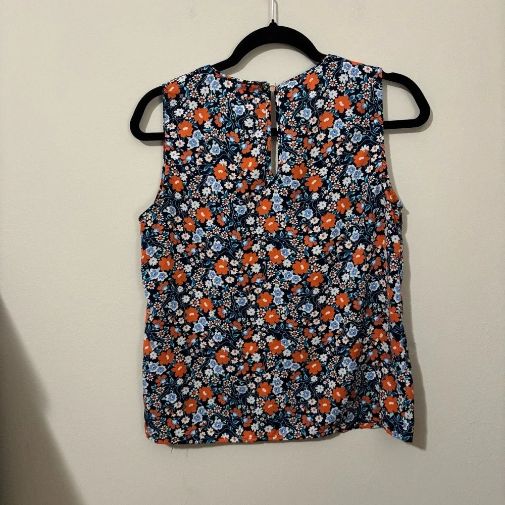 Molly Bracken Orange‎ and Blue Sleeveless Blouse V Neck Floral